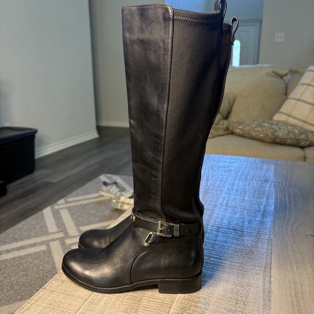 Michael Kors Womens Riding Boots Knee High Leather Black Size 6.5 Side Zip - Picture 3 of 10